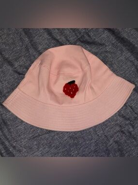 Girls' Pink Strawberry Embroidered Bucket Hat